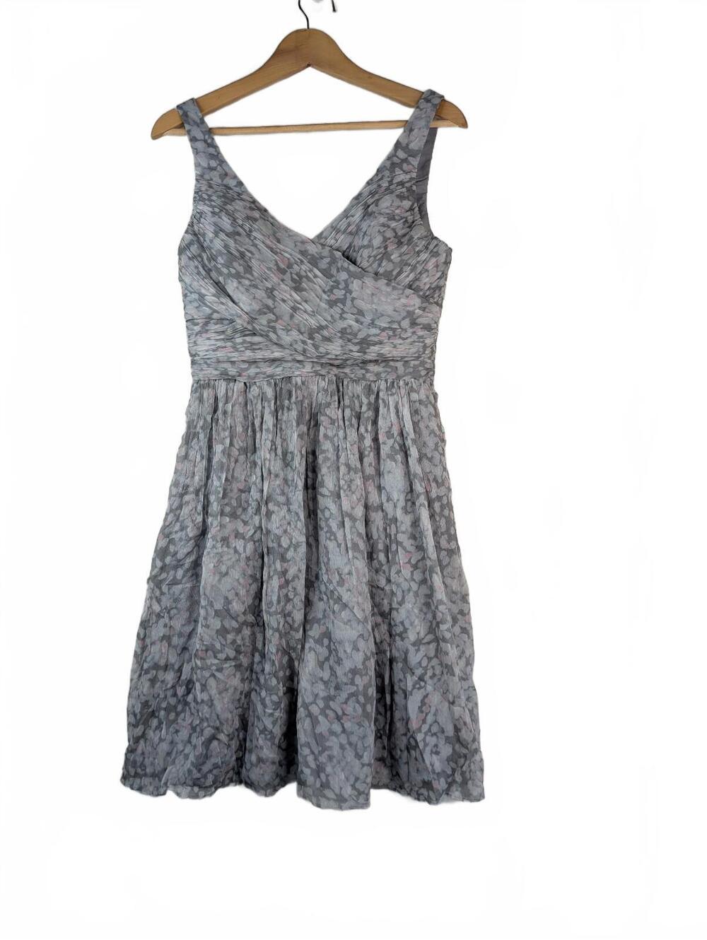 J.Crew Heidi Silk Chiffon Watercolor Short Dress in‎ Smoke Grey Blush Size 6